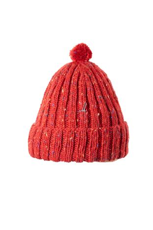 Aufschlagmütze PELEG, rot | Tweedwolle handgestrickt