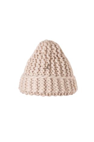 Aufschlagmütze AMORE, beige | Dochtwolle handgestrickt